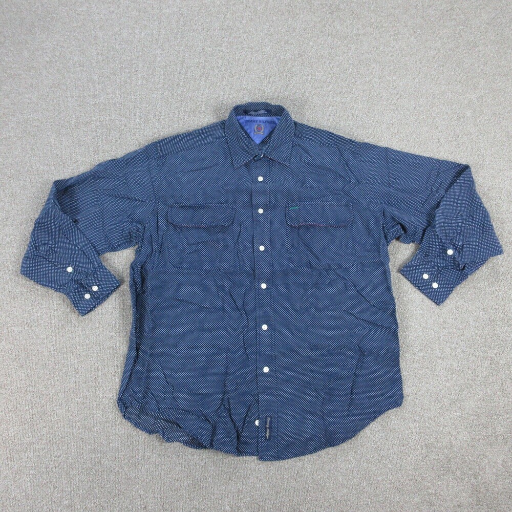 Tommy Hilfiger Shirt Mens Medium Blue White Spotted Long Sleeve Button Up